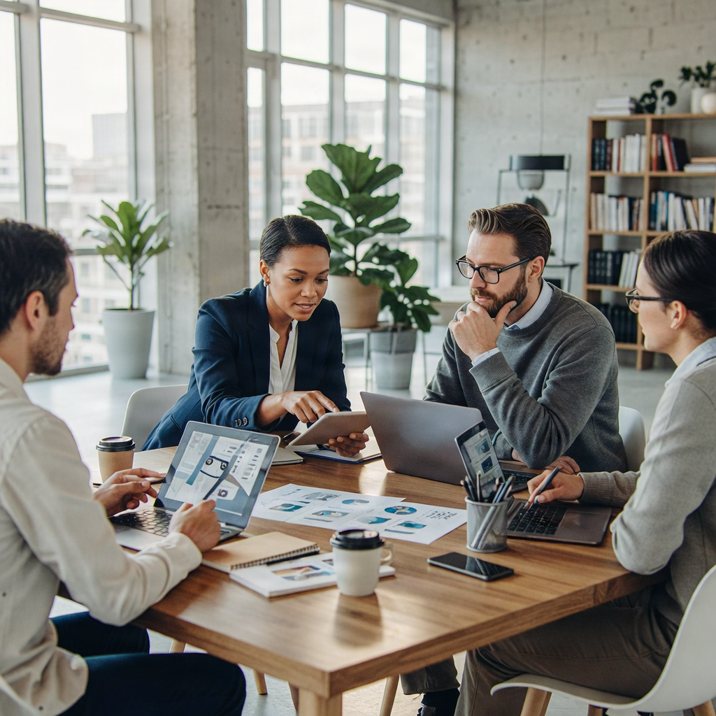 Successful entrepreneurs discussing funding and growth